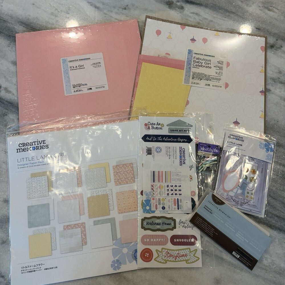 Creative Memories Baby Girl 12x12 Lot Paper Stickers Embellishments Etc